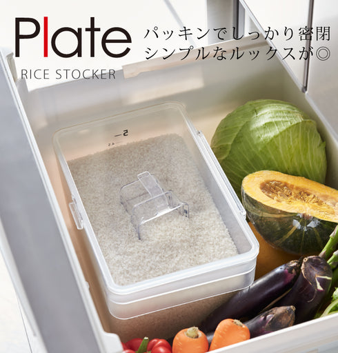密閉 シンク下米びつ プレート 5kg 計量カップ付き クリア.|s1